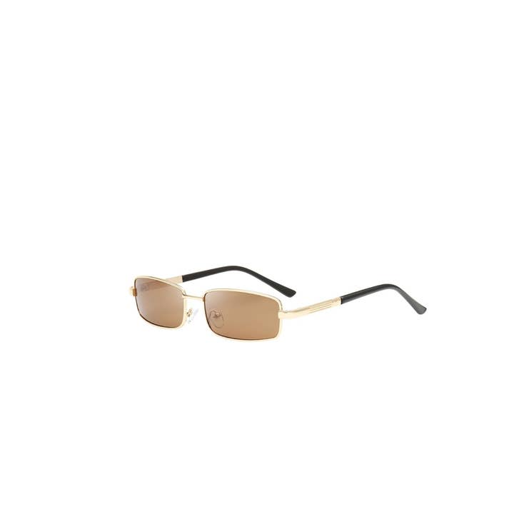 Metal Rectangle Sunglasses in Gold with Brown Lens for wholesale by V by Vye Eyewear