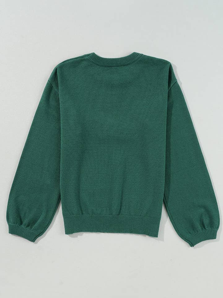Blackish Green Pearl Beaded Merry Casual Sweater for wholesale on Faire1