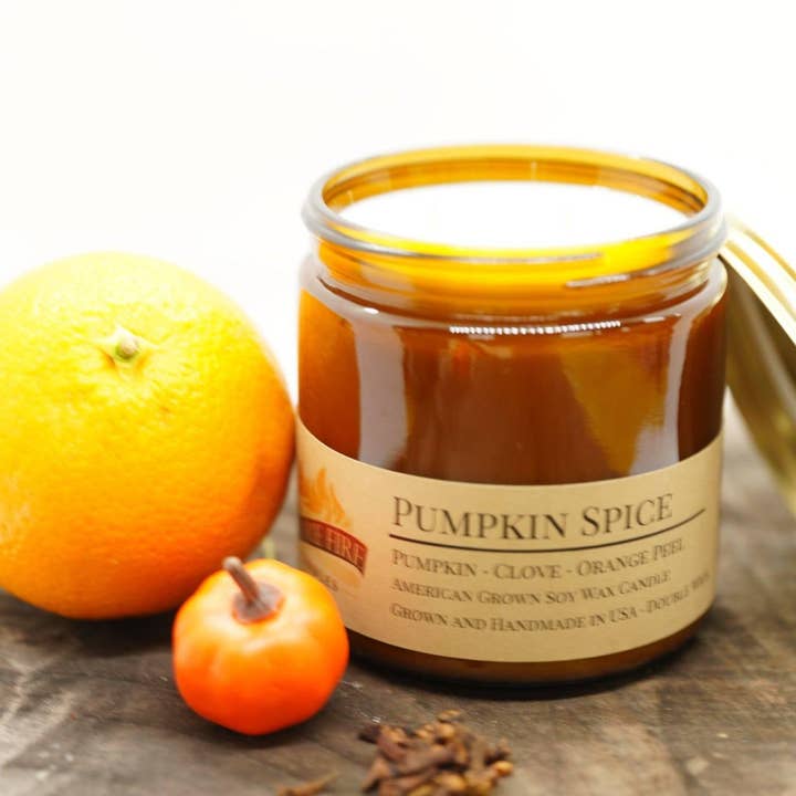 VIAI Beauty - Wholesale Jar/Filled Candle - Pumpkin Spice Soy Wax Candle | 16 oz Double Wick Amber Apothecary Jar2