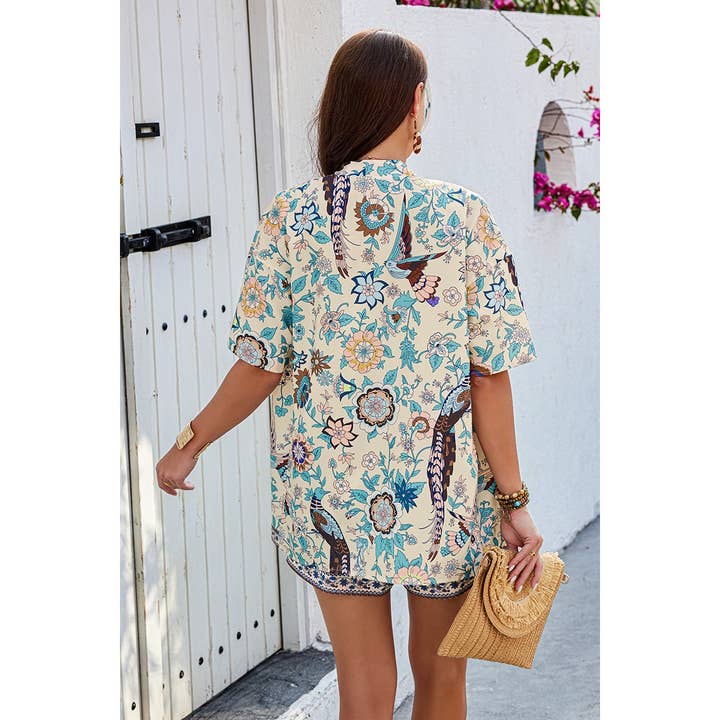 BEIGE GREEN Two Pieces Floral Print Boheme Pocket Elastic Sets for wholesale on Faire