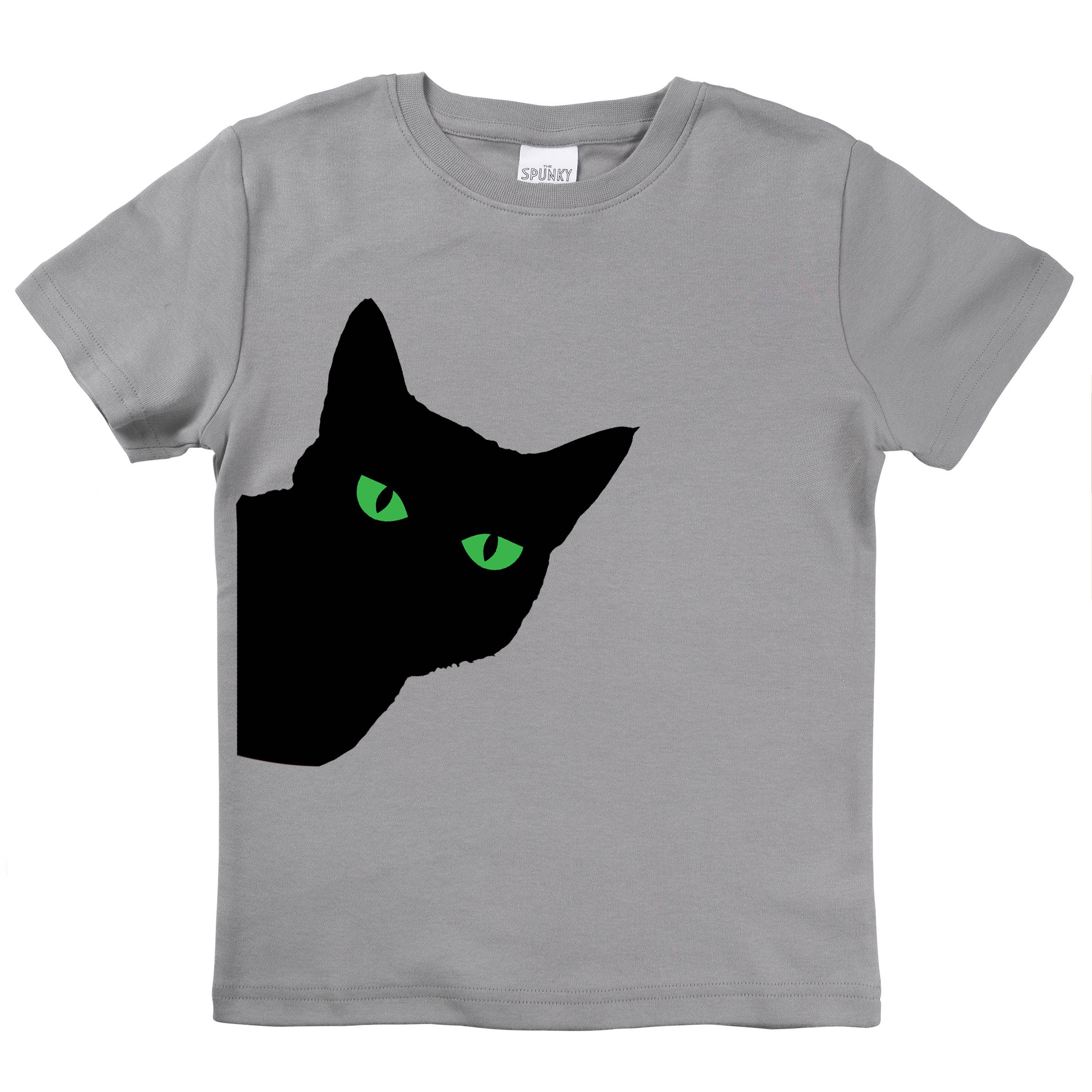 Spunky Stork - Wholesale Screen Printed T-Shirt - Kids - Black Cat Green Eyes Spooky Halloween Baby Toddler Shirt3