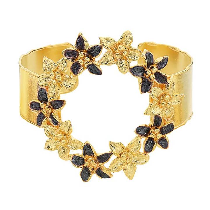 Dasiy Flower Cuff with Black Polish for wholesale by Jewelry Fiesta