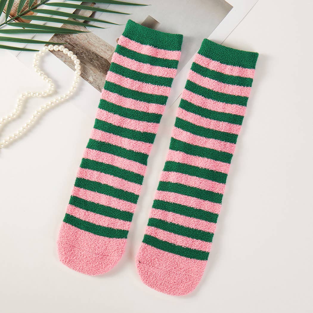 ASSORTED Green Pink Mix Pattern Cozy Crew Sock Set for wholesale on Faire4