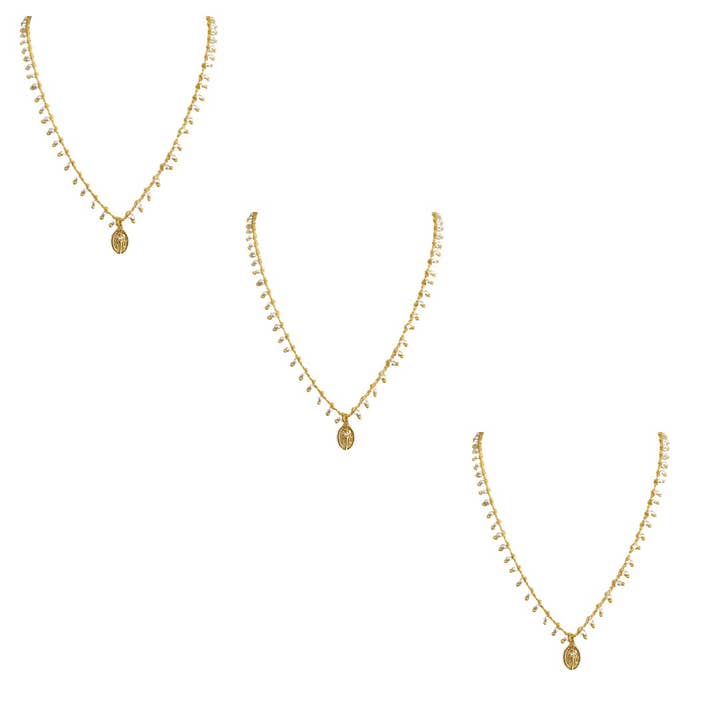 Guadalupe Gifts - Wholesale Pendant/Charm Necklace - Gold-Plated Miraculous Medal Mini-Pearl Beaded Necklace 18-inch5