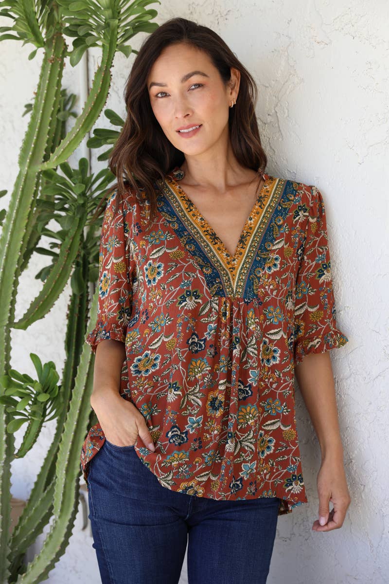 Nostalgia - Wholesale Blouse - Women's - E2V48-FQ75 SPLIT NECK HALF SLV BLOUSE5