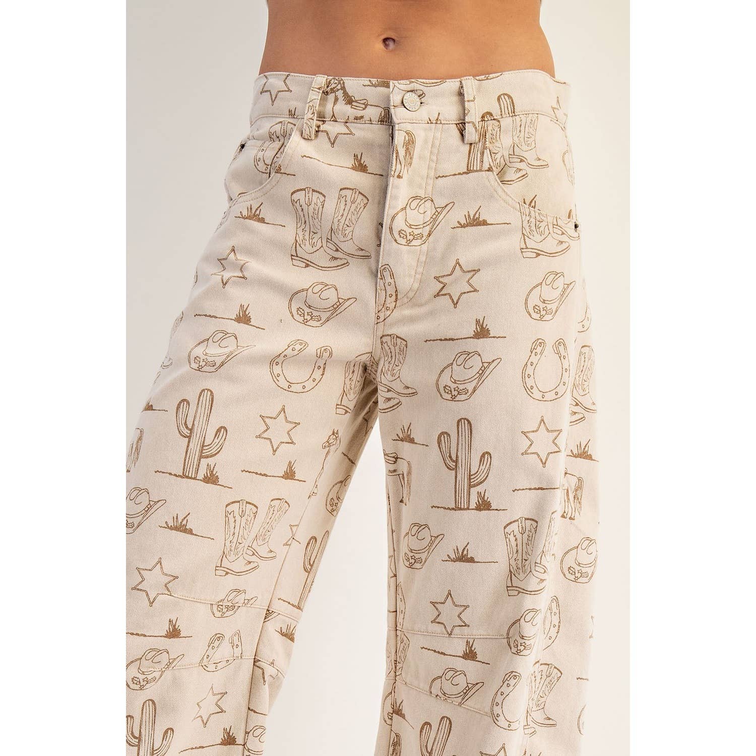 AMANDEL LATTE NIEUWE Mineral Washed Western Barrel Leg Jeans voor groothandel op Faire5