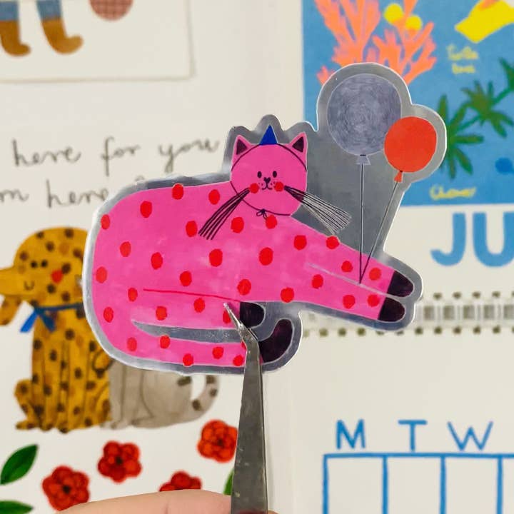 PINK CAT holo sticker for wholesale by Daria Solak Illustrations