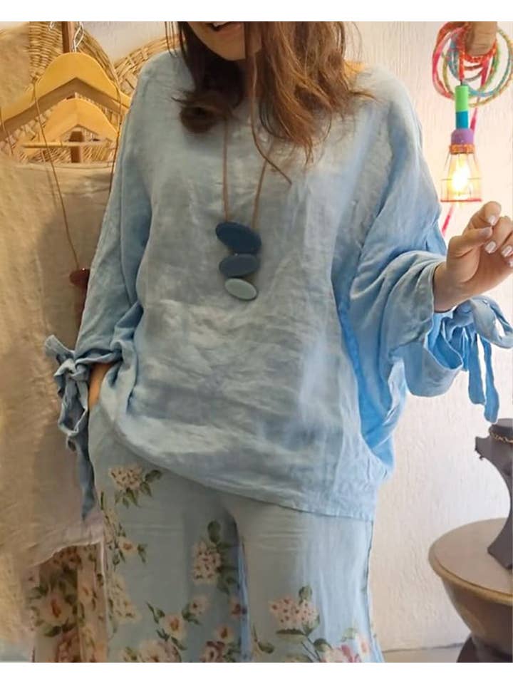 Chicto - Wholesale Top & Pant Set (NOT Loungewear) - Women's - Casual Nature Linen Floral Printing Two Pieces Set