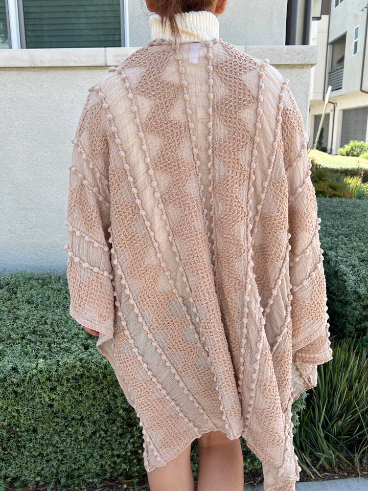 Justin & Taylor - Wholesale Kimono - Women's - Puffer-Up | Soft Textured Cover-Up Kimono With Pom Detail68