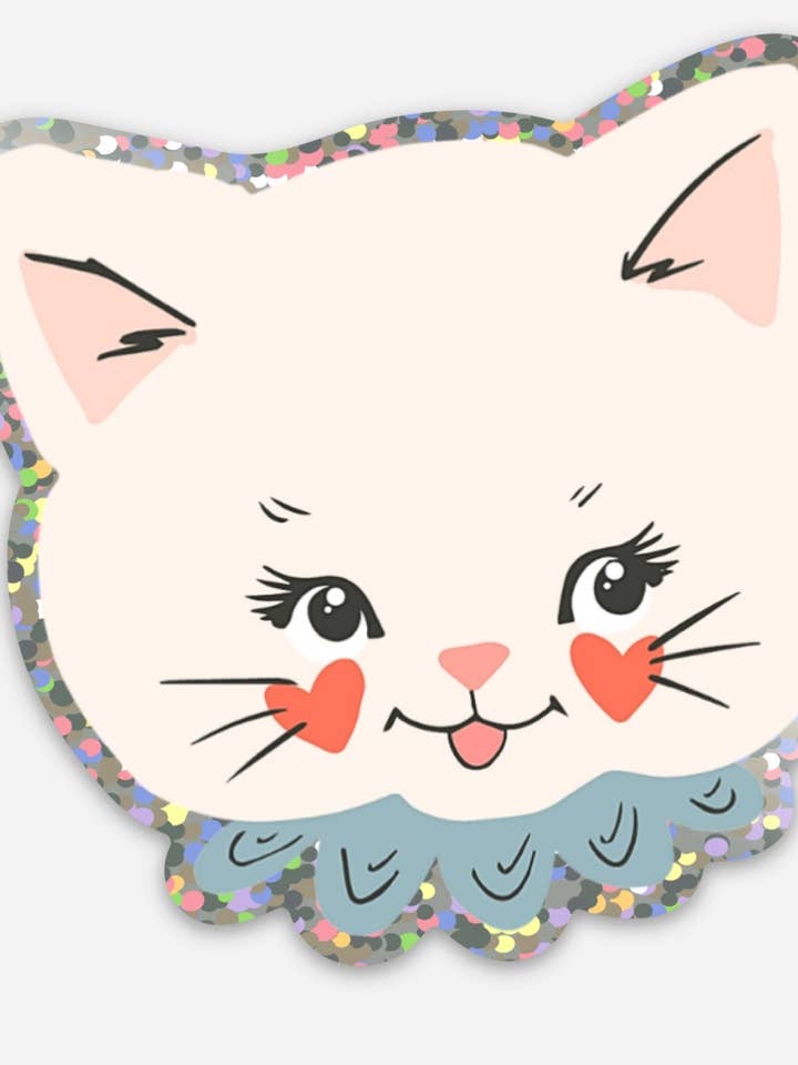 Clementine Kitty Cat Vintage Glossy Die Cut Glitter Sticker for wholesale by Party & Parlour