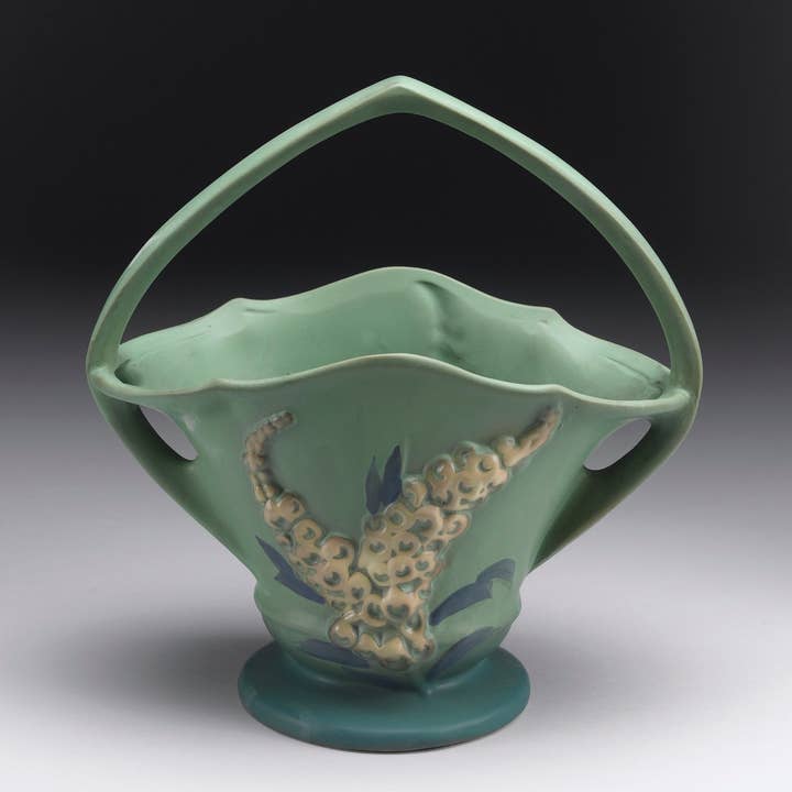 AA Importing - Wholesale Basket - Roseville-Style, Foxglove Basket in Green, Brown & Blue, 12"