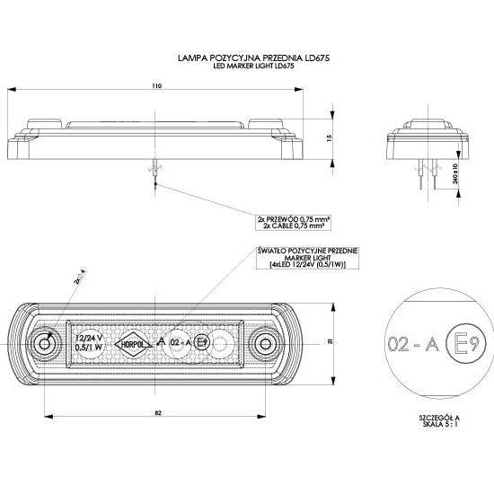 S&U FairTrade UG - Vente Lampe d'extérieur/de jardin - Feu de contour LED HORPOL - HOR65 LD675 orange avec réflecteur 12/24V ECE1