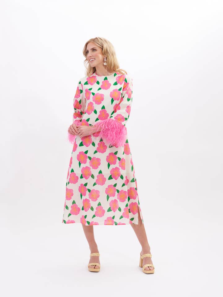 Dolly Feather Kaftan | Hibiscus for wholesale by Kathleen Maeve
