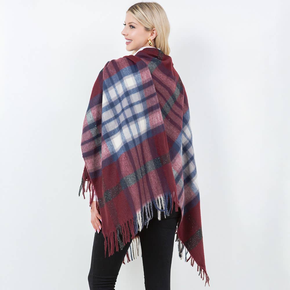 Sensibling Corp. - Vente Poncho – femme - Poncho à Franges en Plaid3