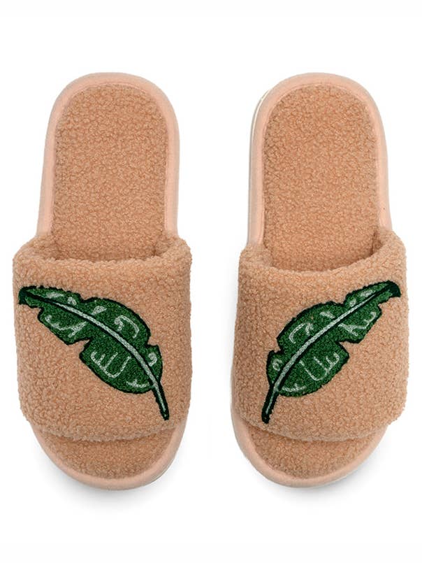 Living Royal - Wholesale Slippers - Women's - Indoor / Outdoor Slide Slippers - Palm Tree Leaves - Tan