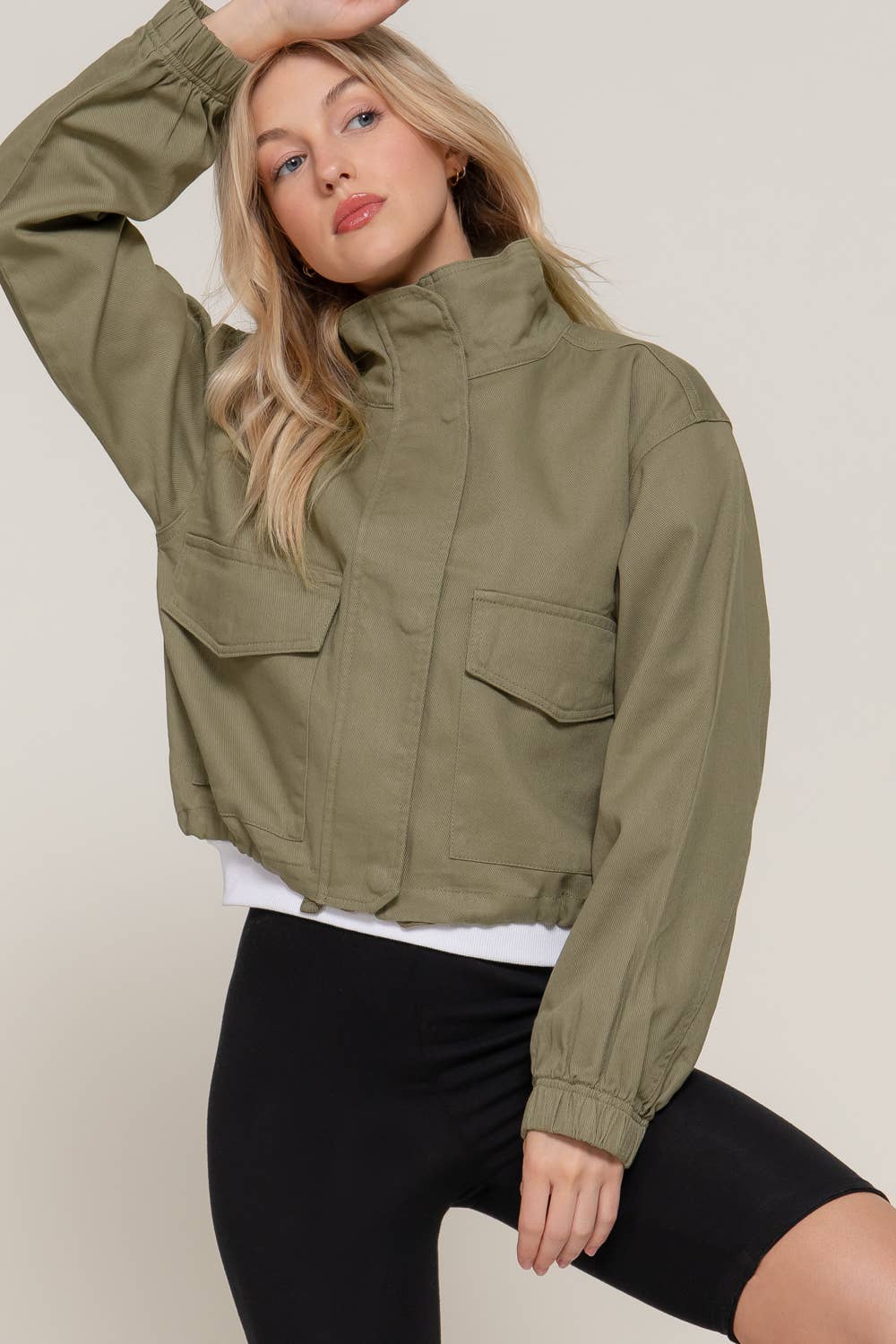 Active Basic | Active USA – wholesale Jacket – Women's – Long Sleeve High Neck Zip Up Short Twill Jacket10