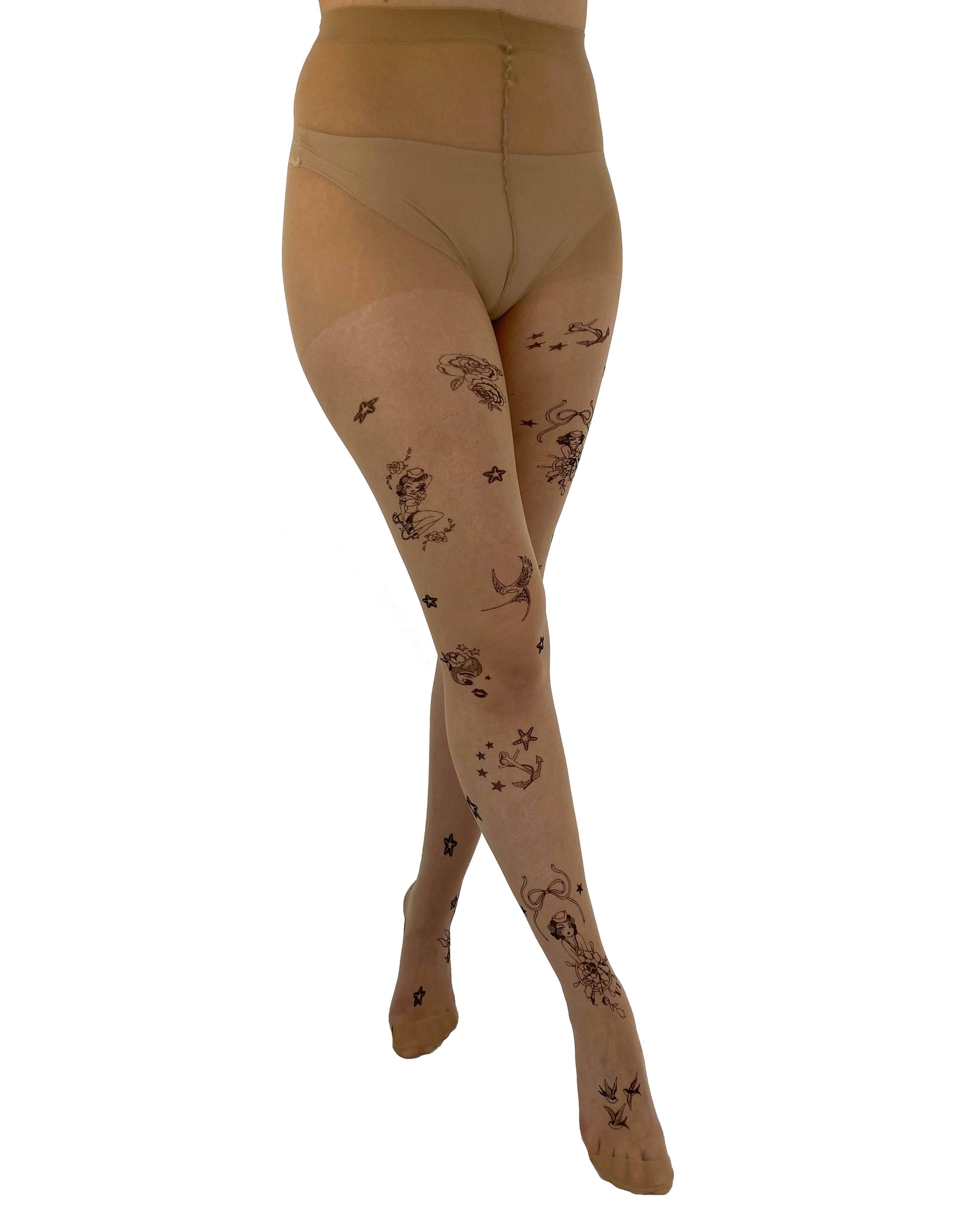 Nude Tattoo Sailor Girl Tights for wholesale on Faire