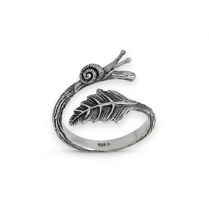 Nina Designs - Wholesale Cocktail/Statement Ring - Sterling Silver or Bronze Adjustable Snail and Leaf Ring1