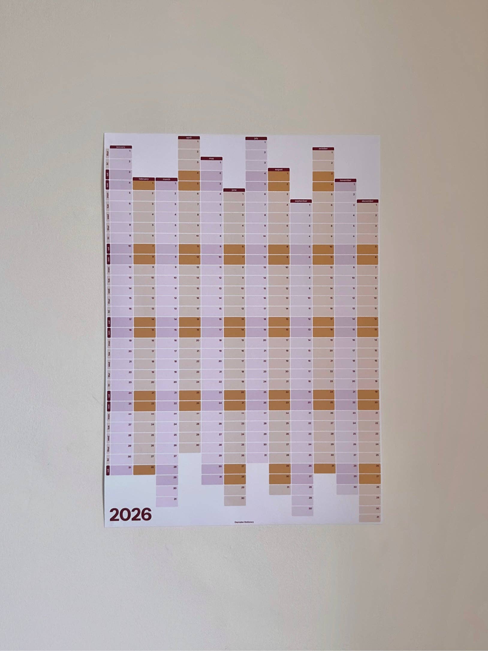 Daymaker Stationery - Wholesale Planner - 2026 Vertical Year Planner 'Lilac & Ochre'1