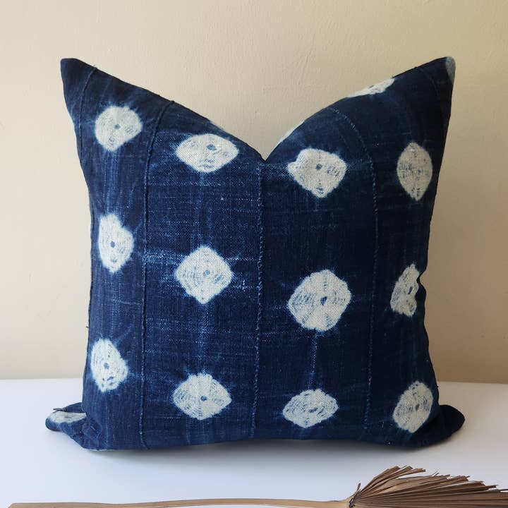Vintage Indigo African Mudcloth Pillow Cover for wholesale by Lara & Lou