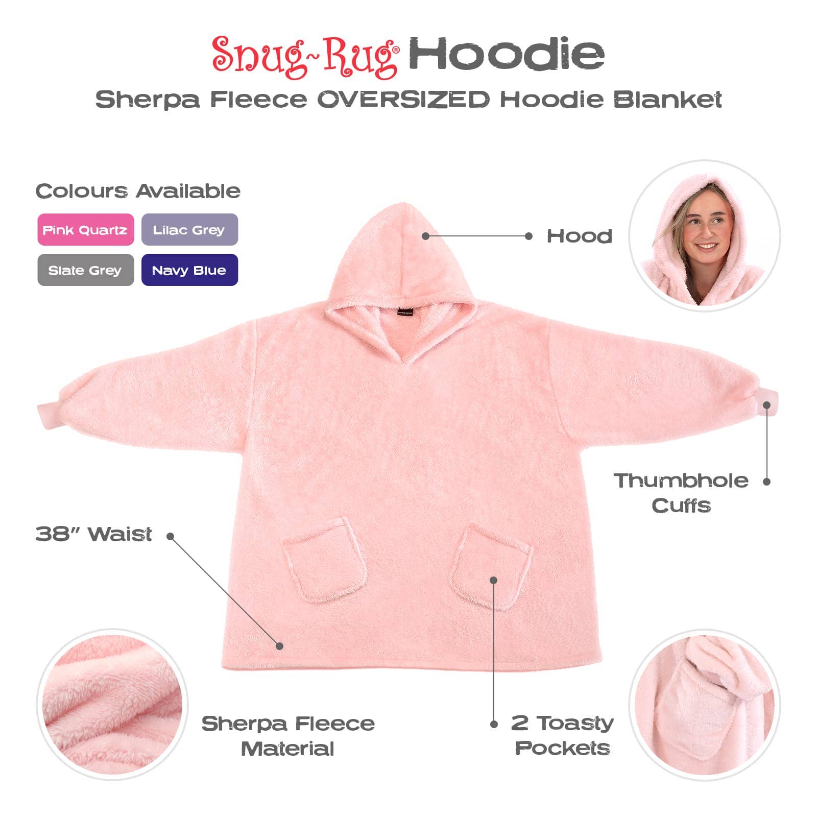 Wholesale Gifts Tomorrow - Wholesale Throw Blanket - Snug Rug Hoodie Wearable Oversize Hooded Blanket Pink Quartz2