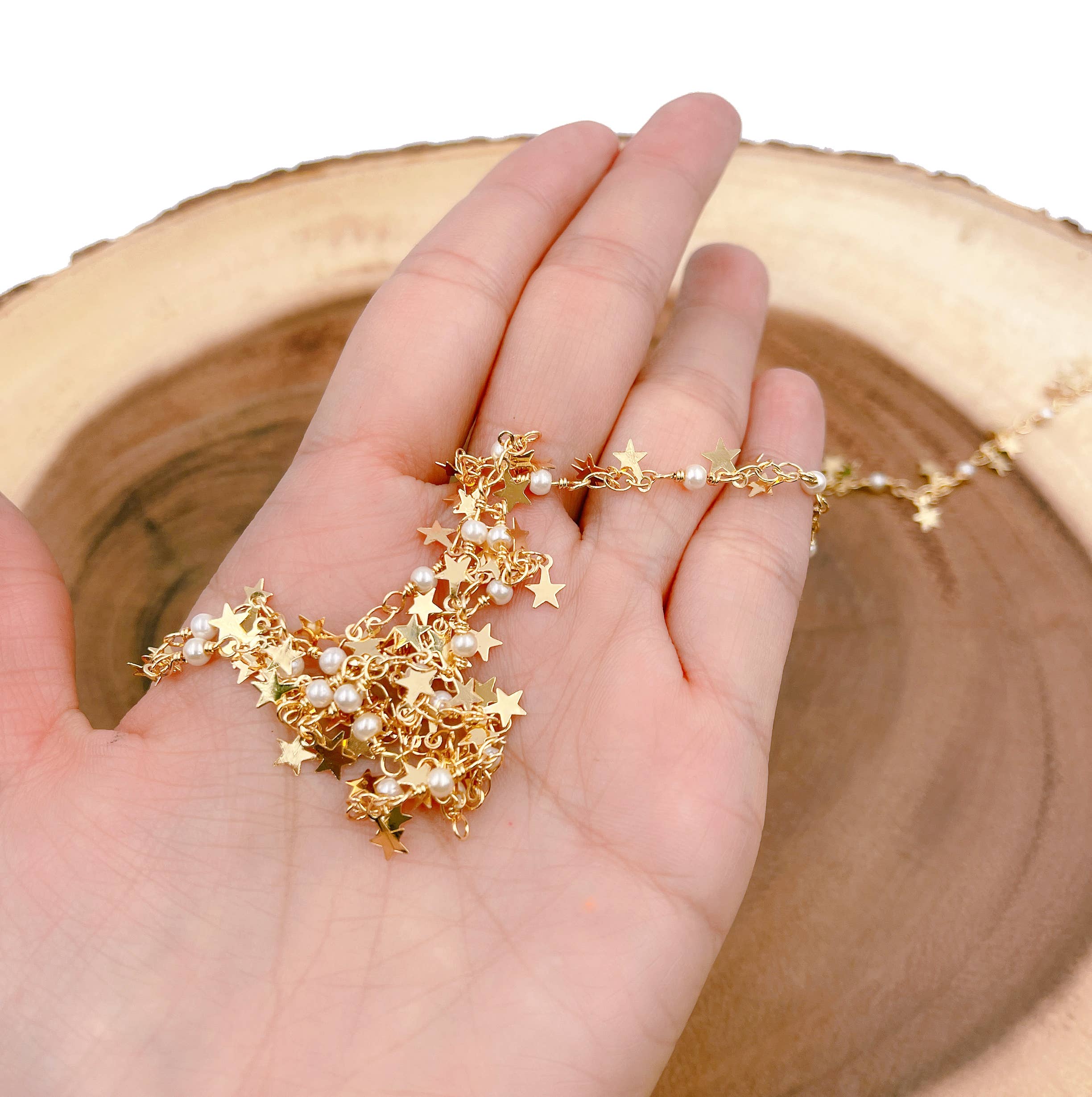 Beads Creation - Wholesale Beaded/Pearl Necklace - Star Shell Pearl Beaded Chain by Foot, CH1942