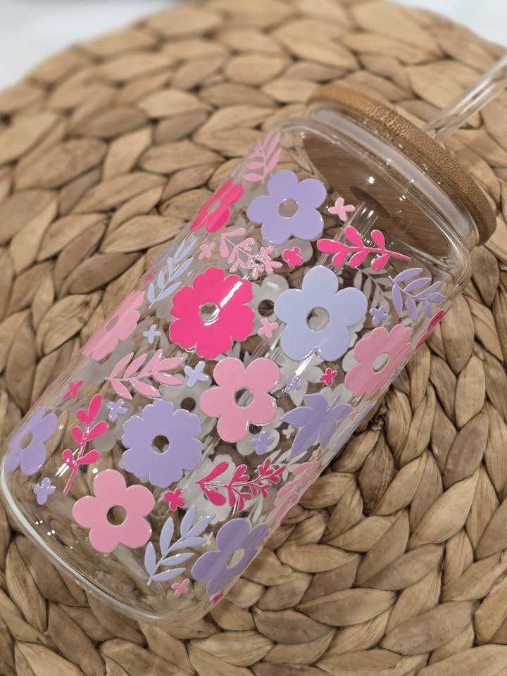 Pastel Florals Glass Cup for wholesale by Sweet 'n' Fab Creationz