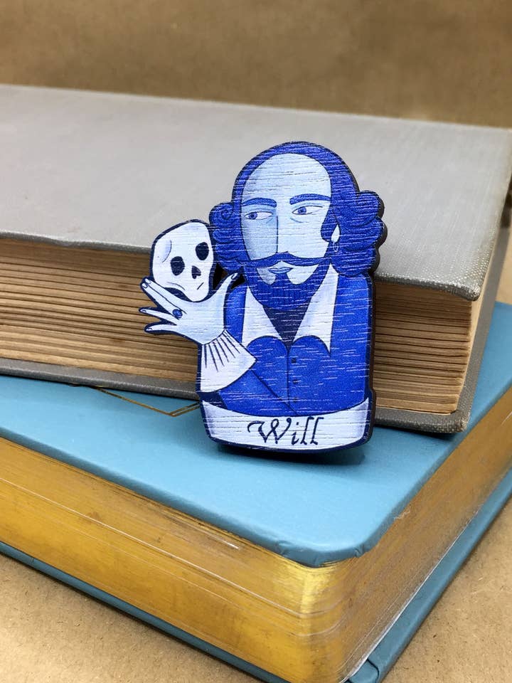 Badge à épingle en bois William Shakespeare pour la vente par Su Owen