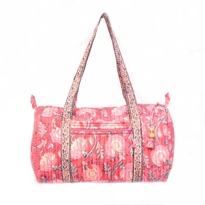 Peony Bloom XL Duffle Bag - Block Printed Organic Cotton for wholesale by Anju Jewelry