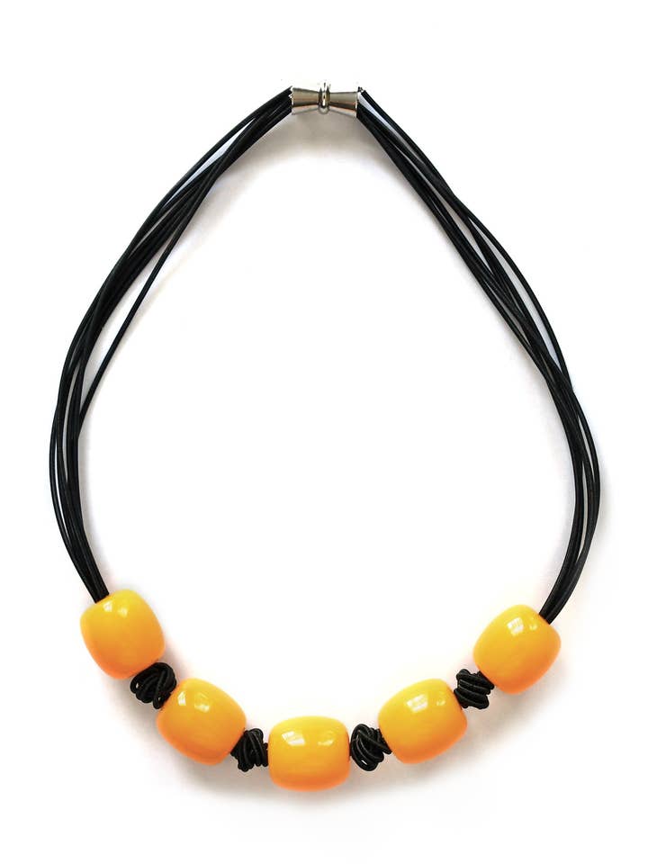 Black Wire Beaded Necklace with Large Yellow Resin Beads for wholesale by Sea Lily