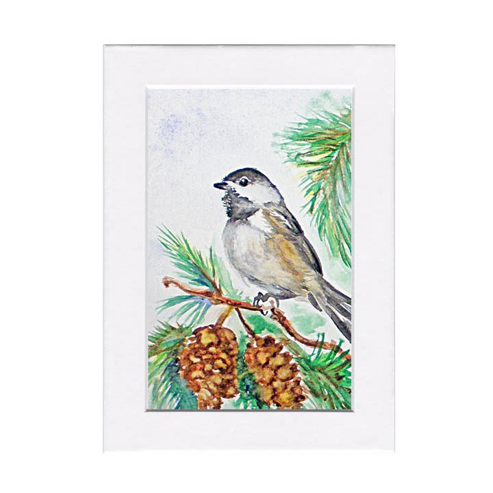 Vinter Chickadee Fågel Natur Mini Tryck för wholesale av Fine Art For Small Spaces