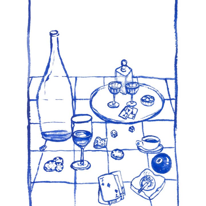 artxnikki - Wholesale Art Print - Kitchen Line Drawing: Blue Party Setting Print
