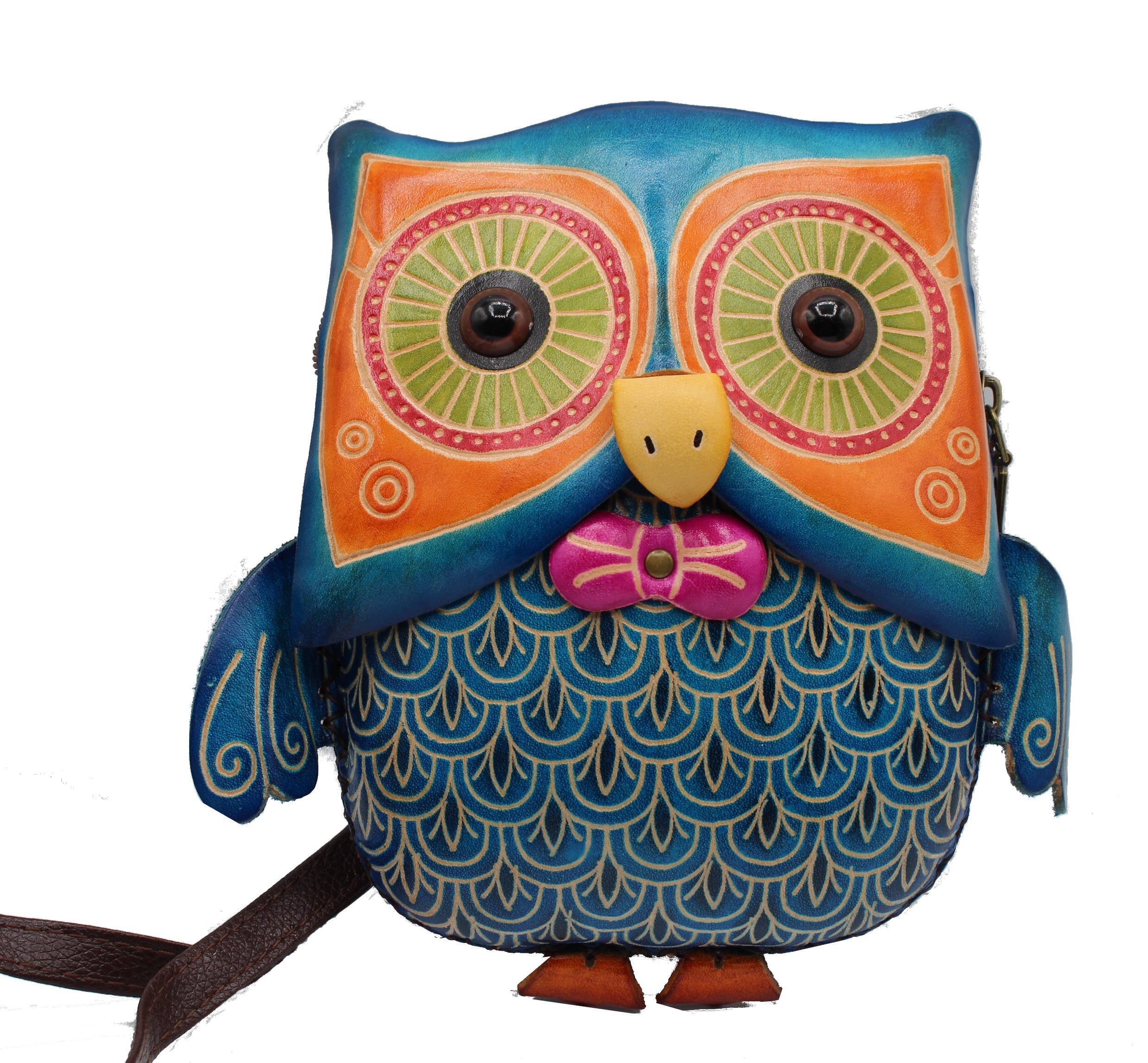 Sunflower Handmade leather inc - Vente Sac à bandoulière – femme - XLE021 sac à bandoulière en cuir fait main en forme de hibou, marron1