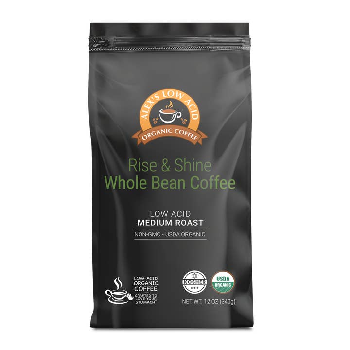 Café biologique à faible teneur en acide Alex's - Rise & Shine Bean (12 oz) pour la vente par Alex's Low-Acid Organic Coffee