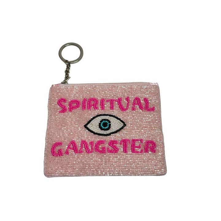 Gigi & Jen – wholesale Keychain – Women's – Gigi Spiritual Ganster Small Pouch Key Ring Evil Eye Design Pink/White New