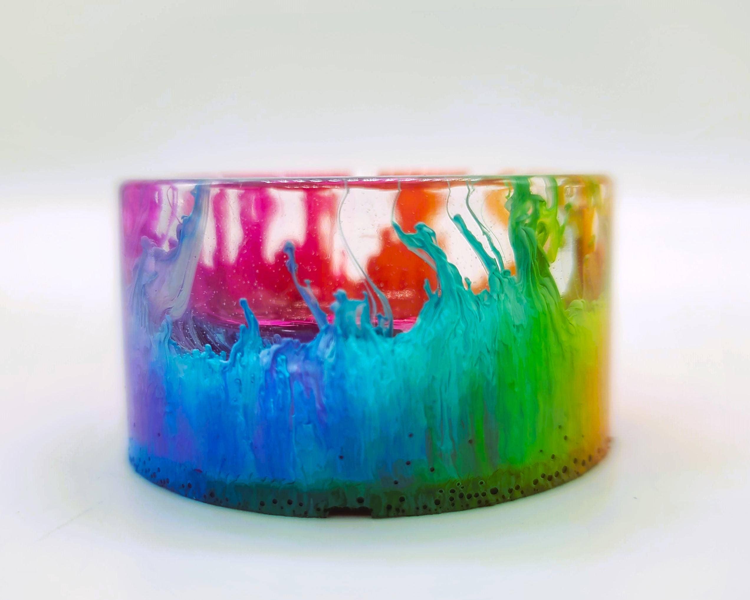 Slightly Askew Art - Wholesale Candle Holder - Eco-Friendly Epoxy Resin Rainbow Alcohol Ink Candle Holder7