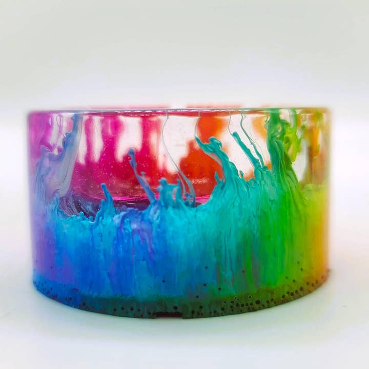 Slightly Askew Art - Wholesale Candle Holder - Eco-Friendly Epoxy Resin Rainbow Alcohol Ink Candle Holder7