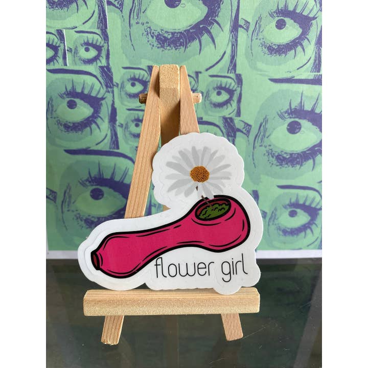 Flower Girl Pipe Daisy Stoned Sticker | Water-Resistant Matte Vinyl Sticker | Funny Cool Marijuana Weed Stickers | Flower Girl Stickers for wholesale by Zombie Mama Press