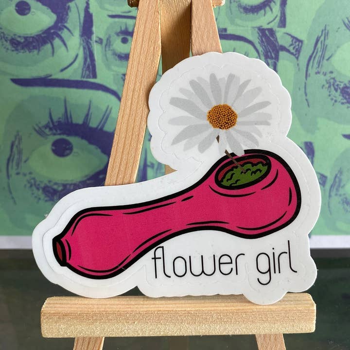 Flower Girl Pipe Daisy Stoned Sticker | Water-Resistant Matte Vinyl Sticker | Funny Cool Marijuana Weed Stickers | Flower Girl Stickers for wholesale by Zombie Mama Press