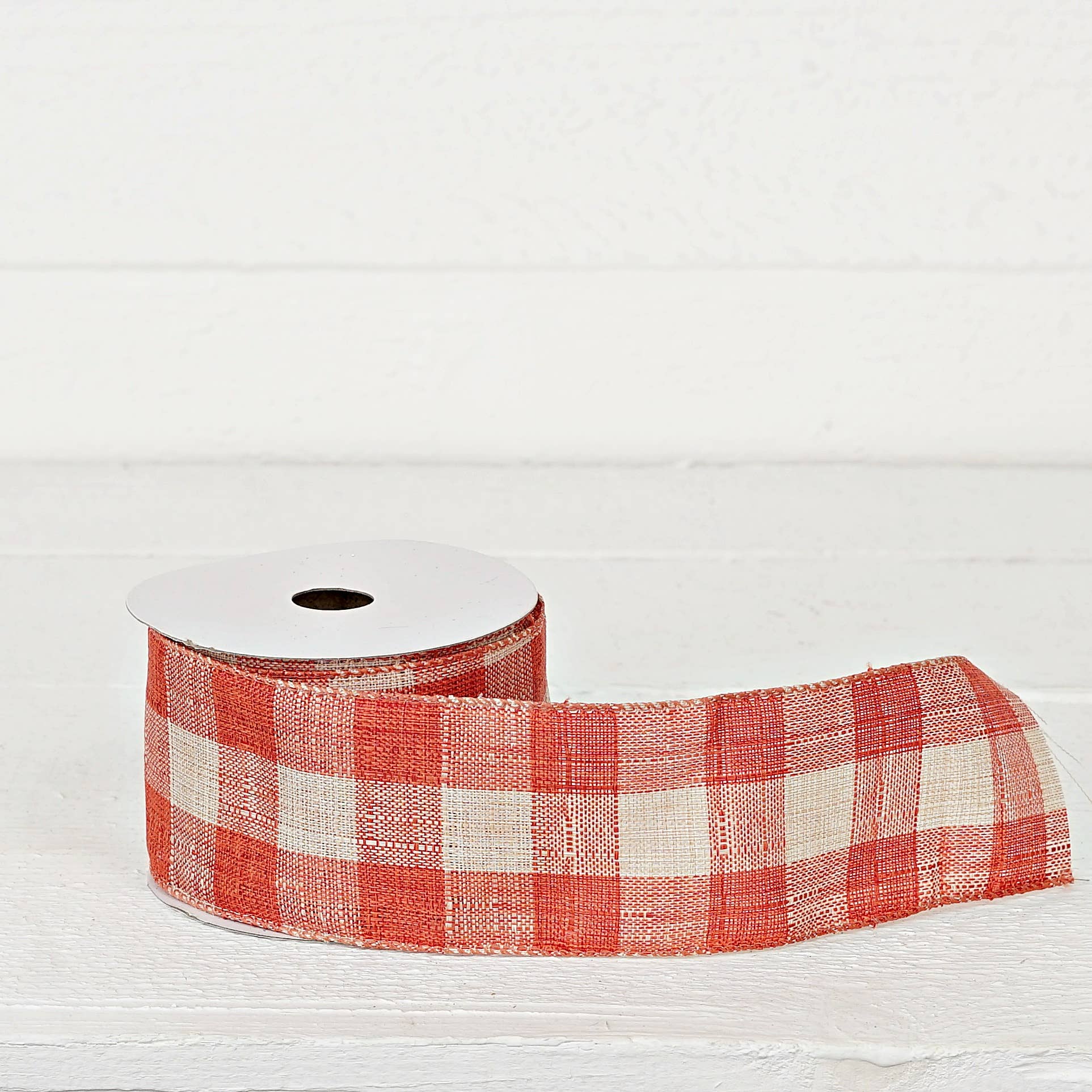 Holiday Depot Inc. - Wholesale Ribbon - Gift Wrapping - R32910-Wired Ribbon-Fabric-Orange/Cream Gingham (2.5inW)2