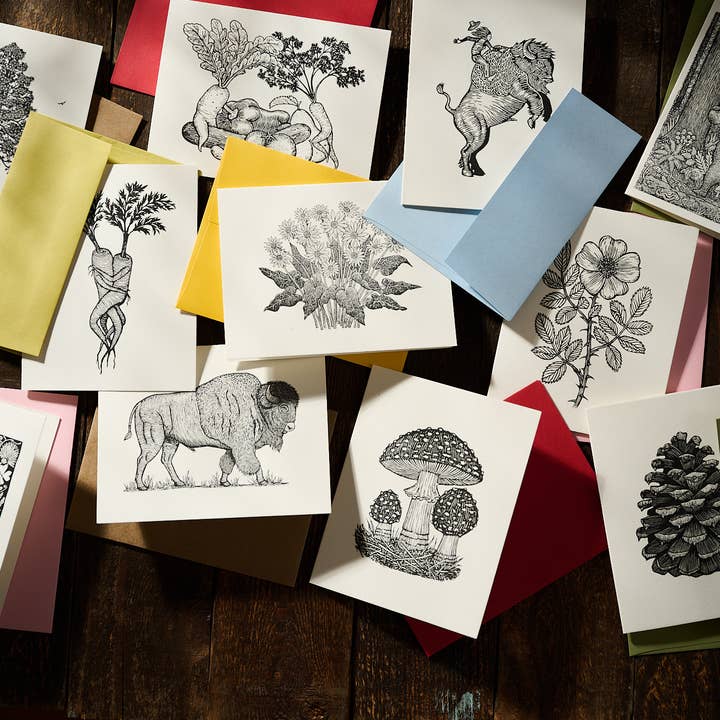 Anomal Press - Wholesale Everyday Greeting Card - Bison Rider linocut relief print card2