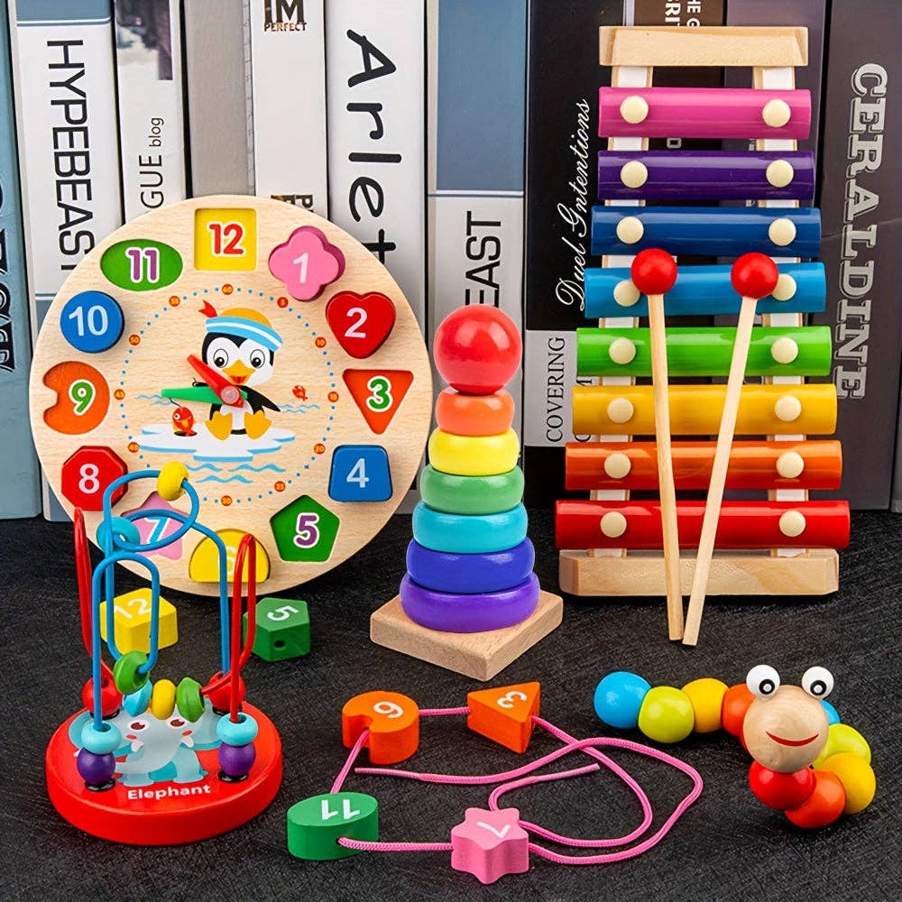 Toyarina - Wholesale Wood Toy - Kids - Montessori Wooden Caterpillar Piano Set Kids Toy - Assorted1