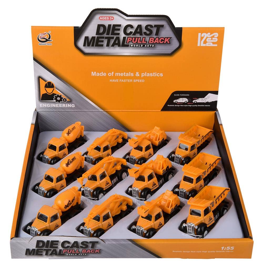 The Toy Network - Wholesale Toy Car/Truck - Kids - 3" Die Cast Pull Back Construction Vehicles 12Ct3