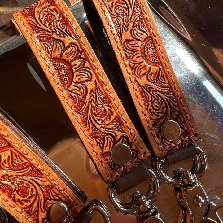 Tooled Leather Western Sunflower Keychain for wholesale on Faire0