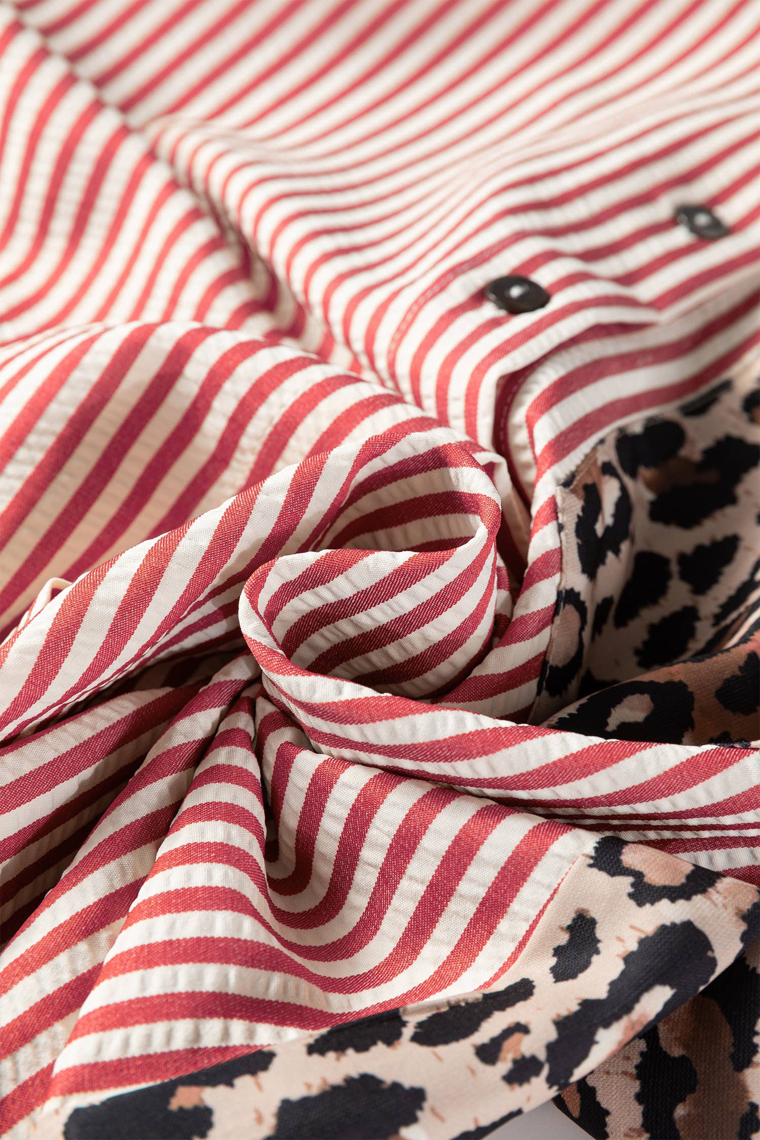 66DISCO - Wholesale Button Down Shirt - Women's - Spring 2026 Chic Contrast Leopard & Stripes Button Shirt13