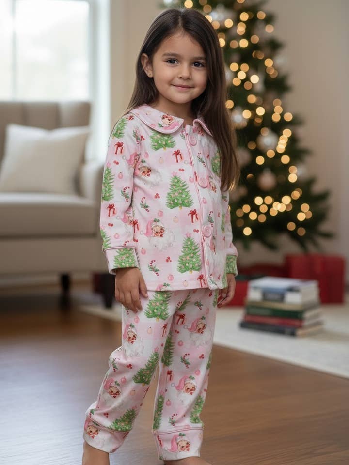 Santa Printed with Christmas tree pajamas. GLP080714-jean for wholesale by Kids Charm Online