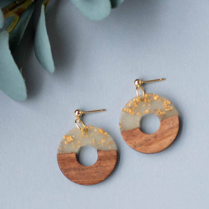 Gold Fleck Wood Earrings for wholesale by Blushes and Neutrals