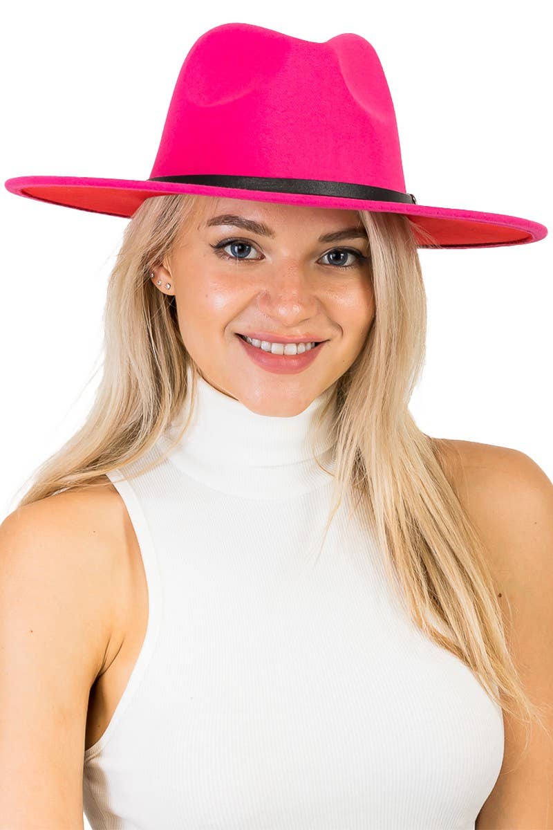 Cap Zone - Wholesale Fedora - Women's - Premium Two Tone Fedora Wide Brim With Belt 24