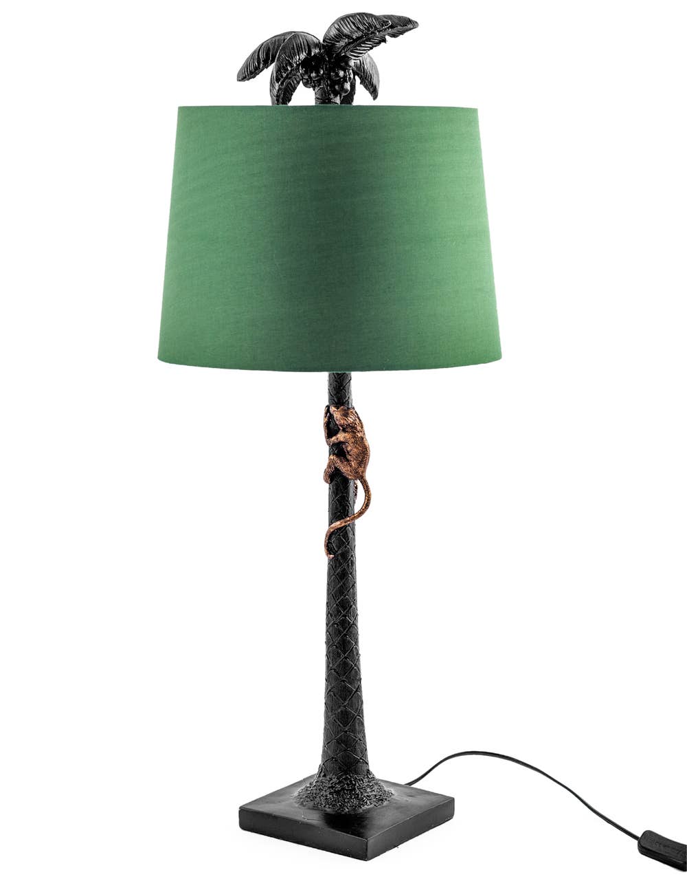 McGowan & Rutherford Ltd - Wholesale Accent/desk lamp - Palm Tree with Climbing Monkey Table Lamp with Green Shade