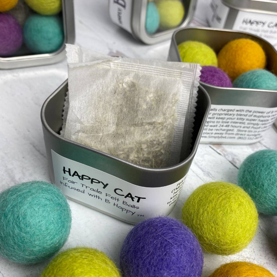 Simply B Vermont - Wholesale Pet Toy - Cat - Happy Cat, Catnip Infused Felted Balls Gift Tin6